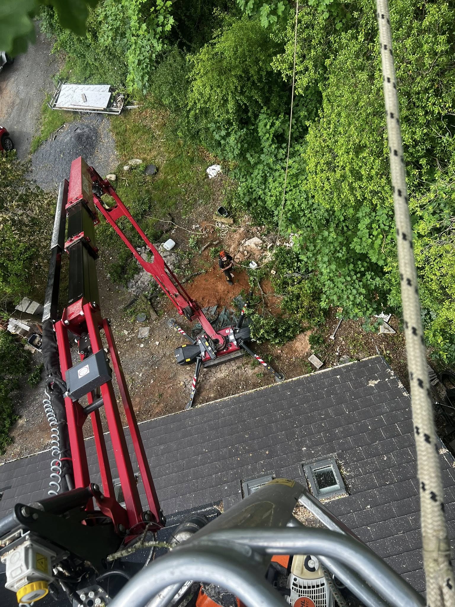 Aerial view from height over rooftop